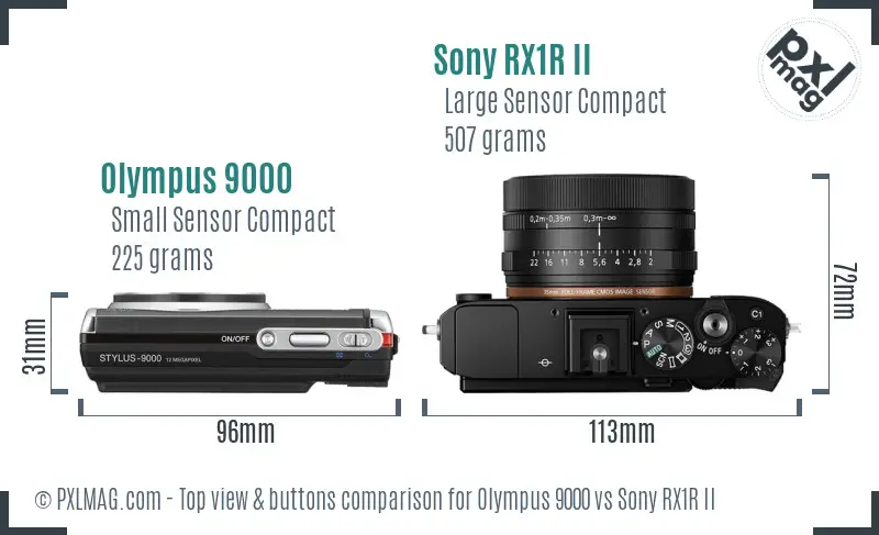 Olympus 9000 vs Sony RX1R II top view buttons comparison