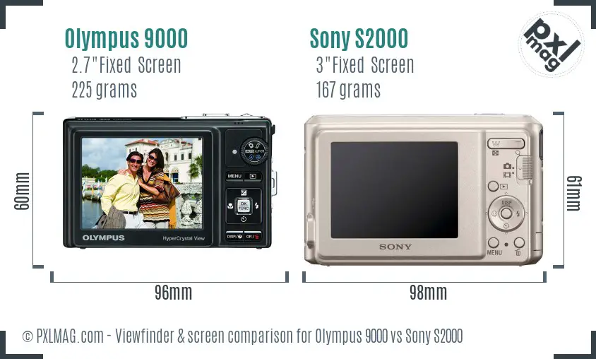 Olympus 9000 vs Sony S2000 Screen and Viewfinder comparison