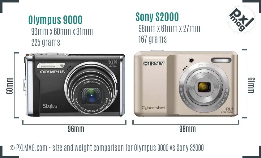 Olympus 9000 vs Sony S2000 size comparison