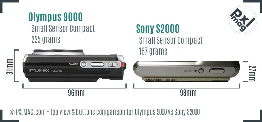 Olympus 9000 vs Sony S2000 top view buttons comparison