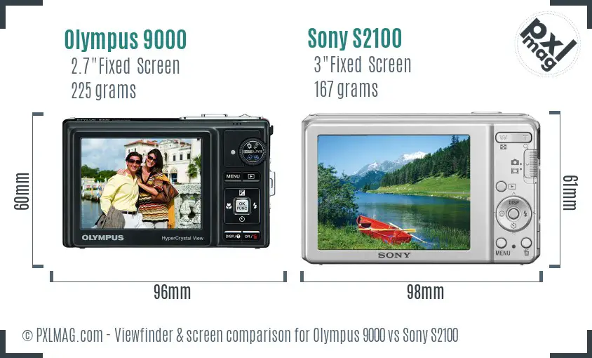 Olympus 9000 vs Sony S2100 Screen and Viewfinder comparison