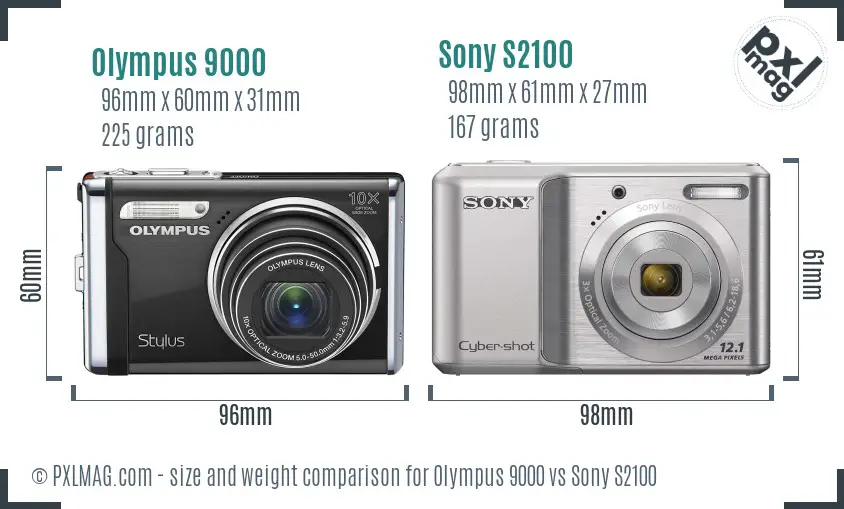 Olympus 9000 vs Sony S2100 size comparison