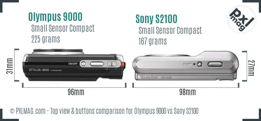Olympus 9000 vs Sony S2100 top view buttons comparison