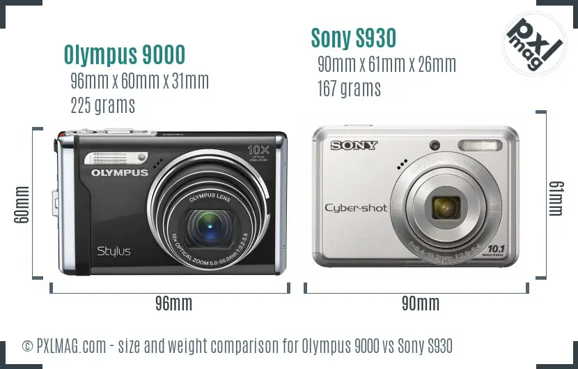 Olympus 9000 vs Sony S930 size comparison