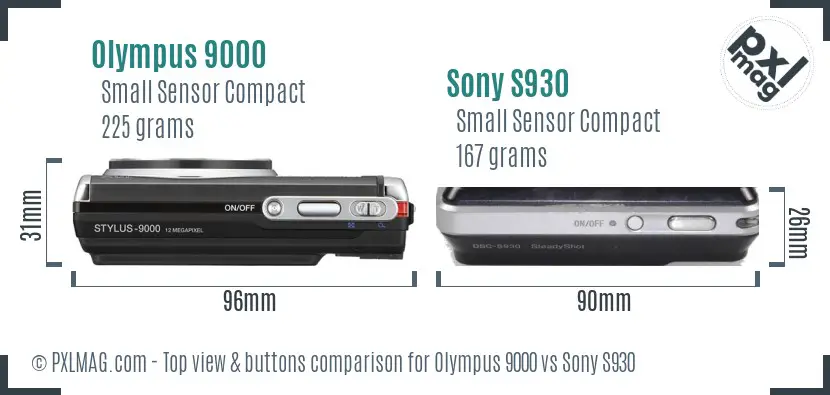 Olympus 9000 vs Sony S930 top view buttons comparison