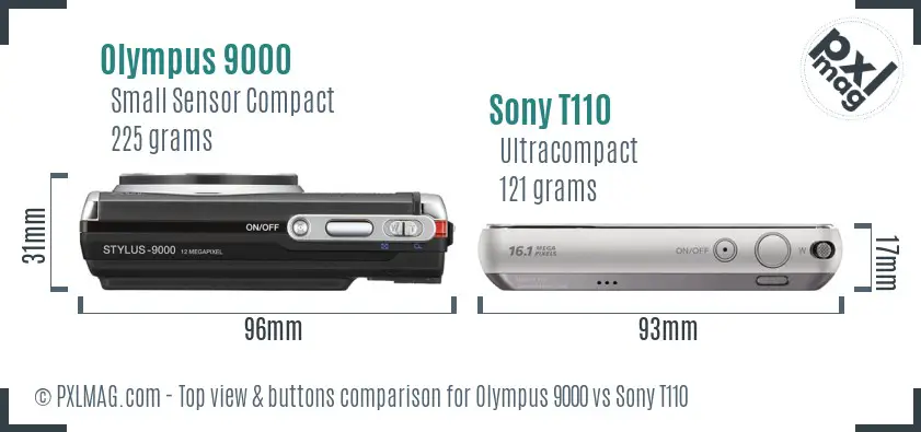 Olympus 9000 vs Sony T110 top view buttons comparison Olympus 9000 vs Sony T110 top view buttons comparison