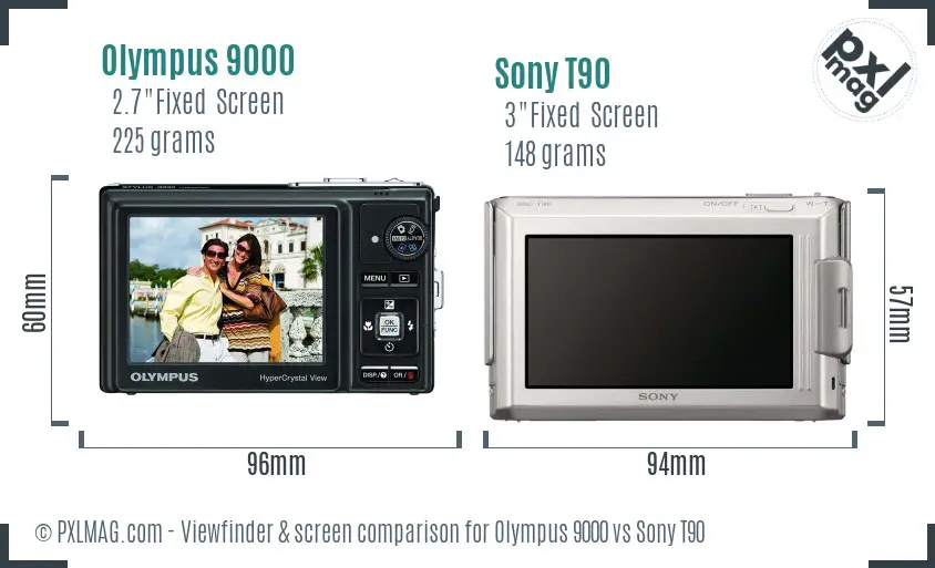 Olympus 9000 vs Sony T90 Screen and Viewfinder comparison