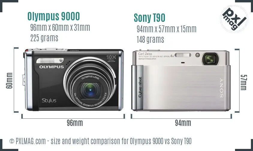 Olympus 9000 vs Sony T90 size comparison