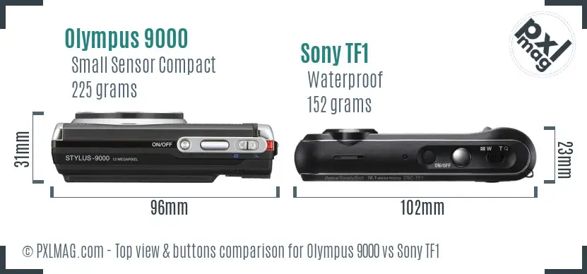 Olympus 9000 vs Sony TF1 top view buttons comparison Olympus 9000 vs Sony TF1 top view buttons comparison