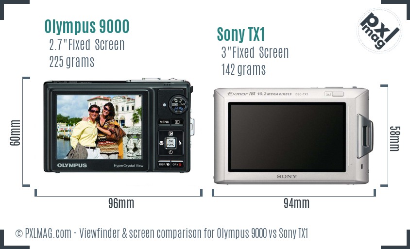 Olympus 9000 vs Sony TX1 Screen and Viewfinder comparison