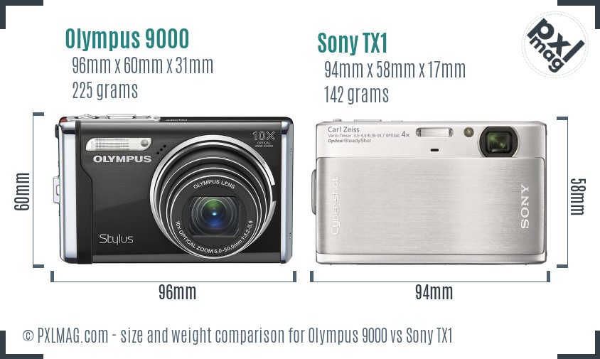 Olympus 9000 vs Sony TX1 size comparison