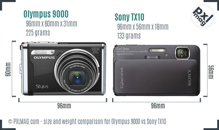 Olympus 9000 vs Sony TX10 size comparison