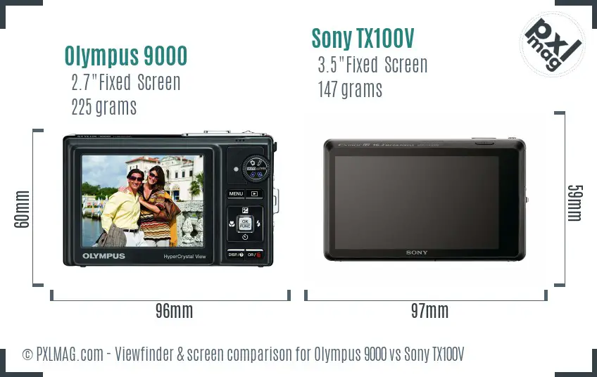 Olympus 9000 vs Sony TX100V Screen and Viewfinder comparison