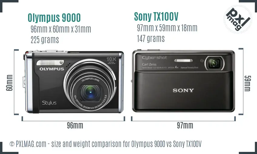 Olympus 9000 vs Sony TX100V size comparison