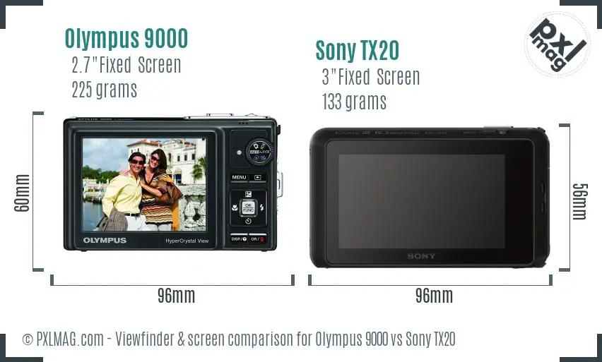 Olympus 9000 vs Sony TX20 Screen and Viewfinder comparison