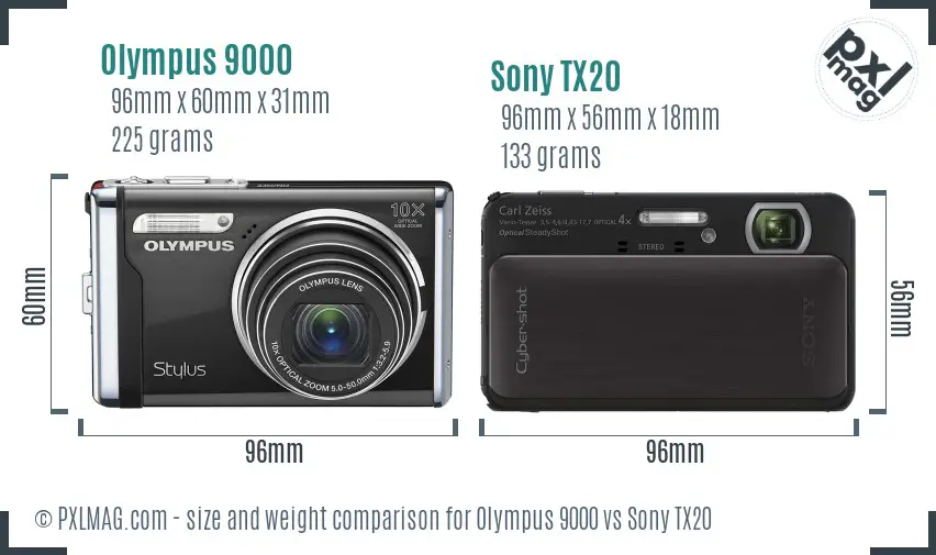 Olympus 9000 vs Sony TX20 size comparison