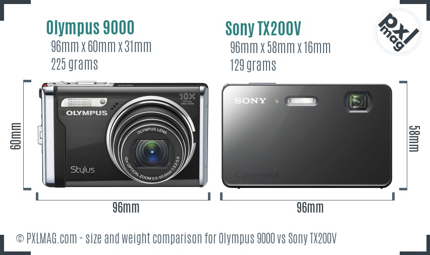 Olympus 9000 vs Sony TX200V size comparison
