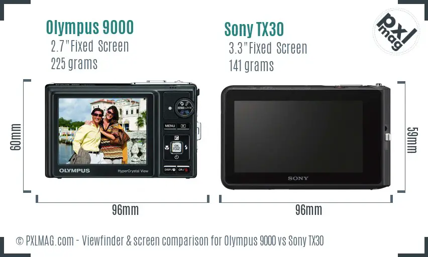 Olympus 9000 vs Sony TX30 Screen and Viewfinder comparison