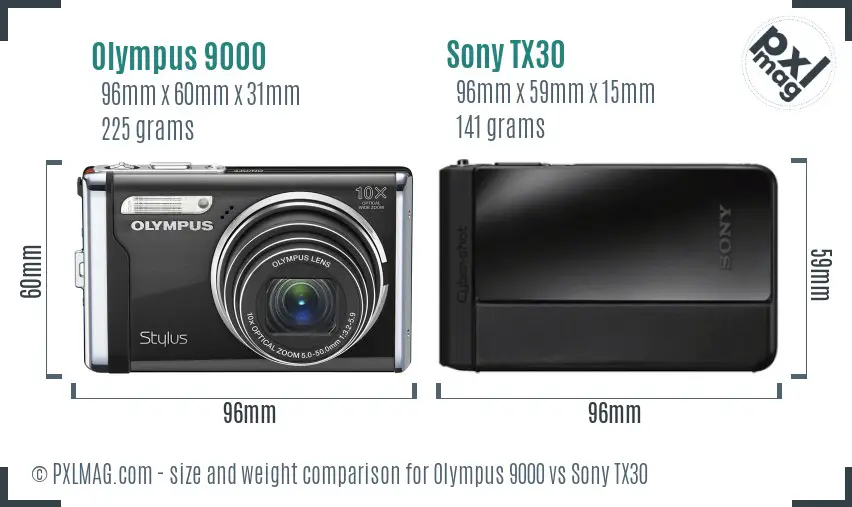Olympus 9000 vs Sony TX30 size comparison