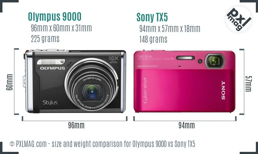 Olympus 9000 vs Sony TX5 size comparison Olympus 9000 vs Sony TX5 size comparison
