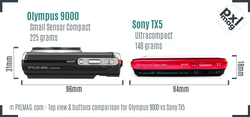 Olympus 9000 vs Sony TX5 top view buttons comparison Olympus 9000 vs Sony TX5 top view buttons comparison