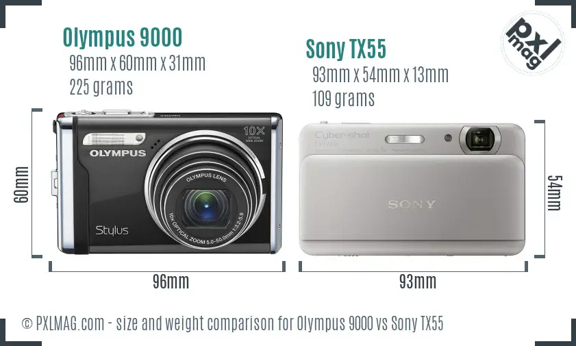 Olympus 9000 vs Sony TX55 size comparison Olympus 9000 vs Sony TX55 size comparison