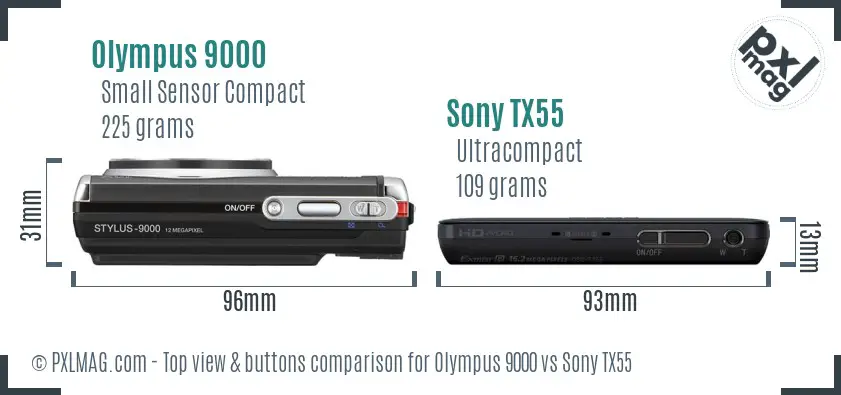 Olympus 9000 vs Sony TX55 top view buttons comparison Olympus 9000 vs Sony TX55 top view buttons comparison