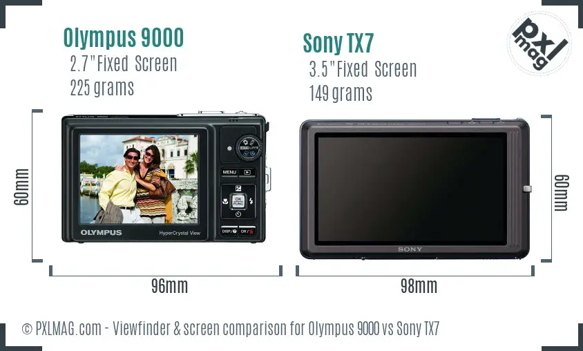 Olympus 9000 vs Sony TX7 Screen and Viewfinder comparison