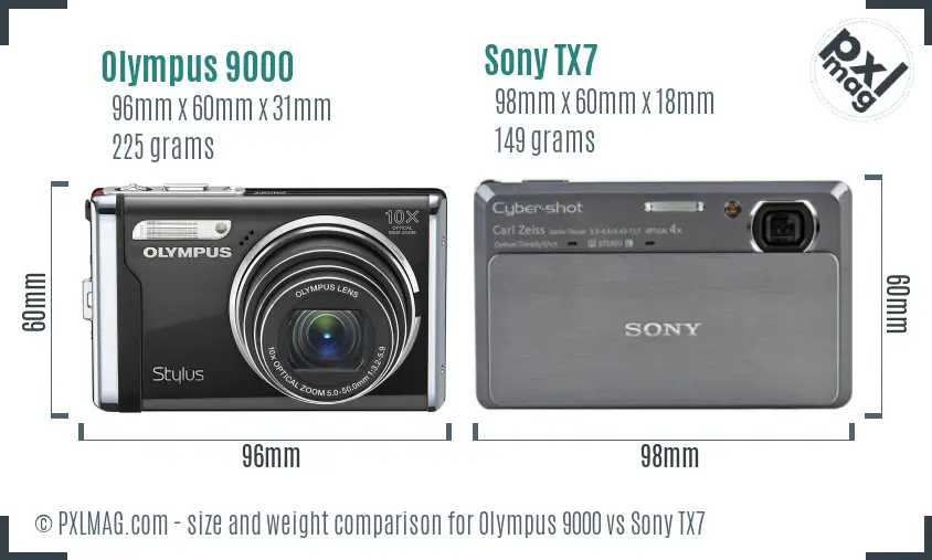 Olympus 9000 vs Sony TX7 size comparison