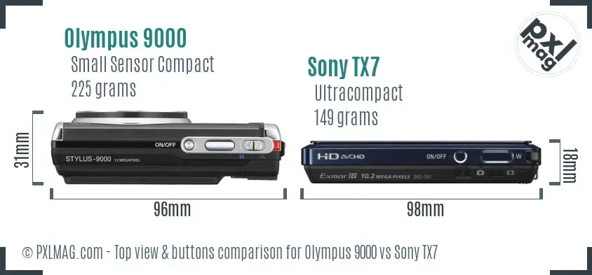 Olympus 9000 vs Sony TX7 top view buttons comparison