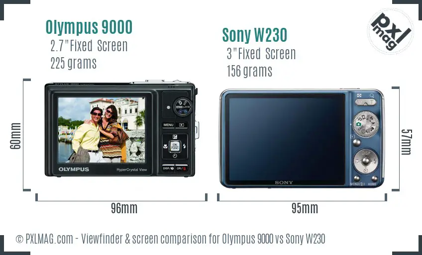 Olympus 9000 vs Sony W230 Screen and Viewfinder comparison