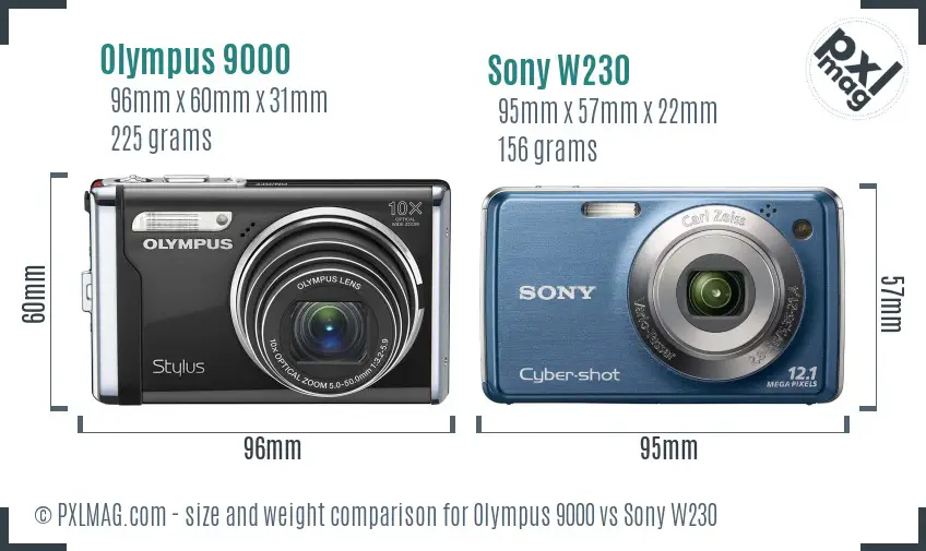 Olympus 9000 vs Sony W230 size comparison