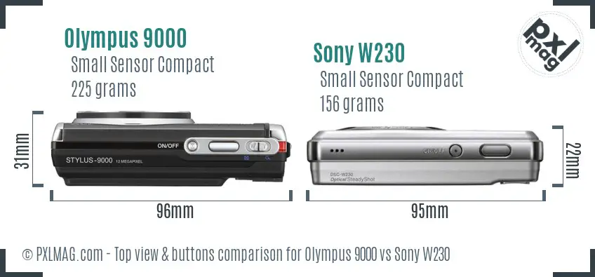 Olympus 9000 vs Sony W230 top view buttons comparison