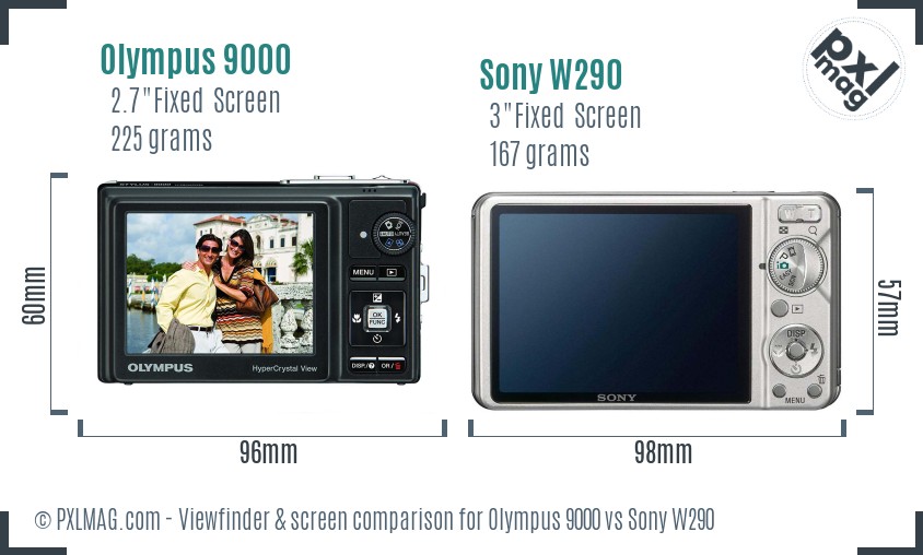 Olympus 9000 vs Sony W290 Screen and Viewfinder comparison