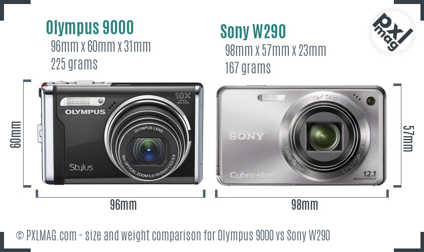 Olympus 9000 vs Sony W290 size comparison Olympus 9000 vs Sony W290 size comparison