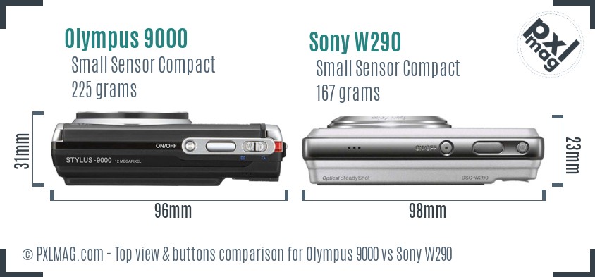 Olympus 9000 vs Sony W290 top view buttons comparison