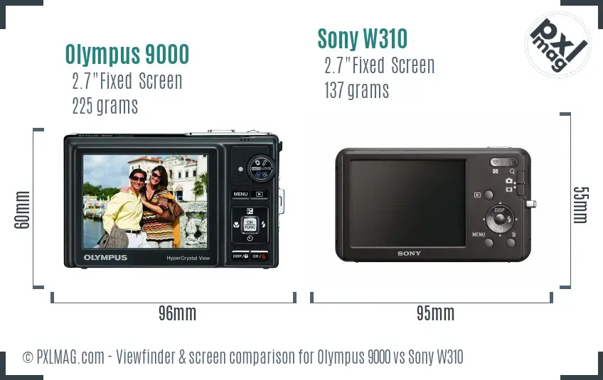 Olympus 9000 vs Sony W310 Screen and Viewfinder comparison Olympus 9000 vs Sony W310 Screen and Viewfinder comparison