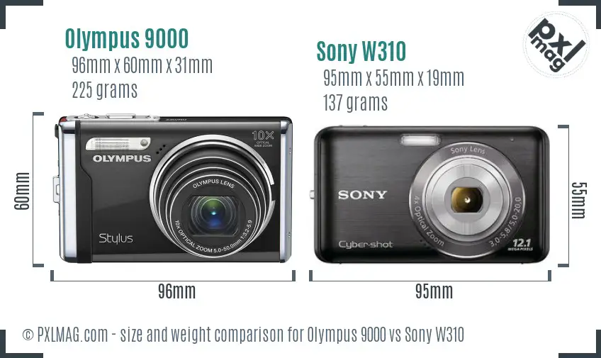 Olympus 9000 vs Sony W310 size comparison Olympus 9000 vs Sony W310 size comparison