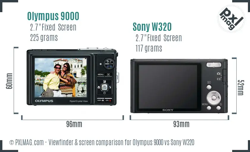 Olympus 9000 vs Sony W320 Screen and Viewfinder comparison