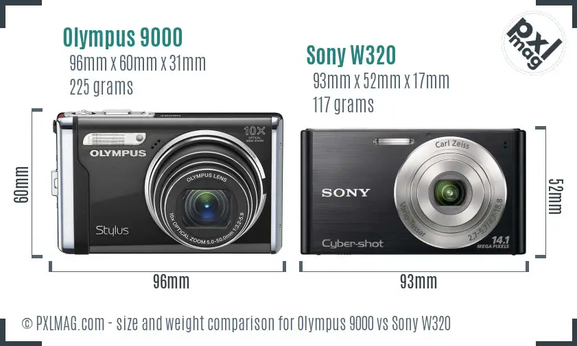 Olympus 9000 vs Sony W320 size comparison