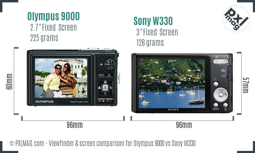 Olympus 9000 vs Sony W330 Screen and Viewfinder comparison