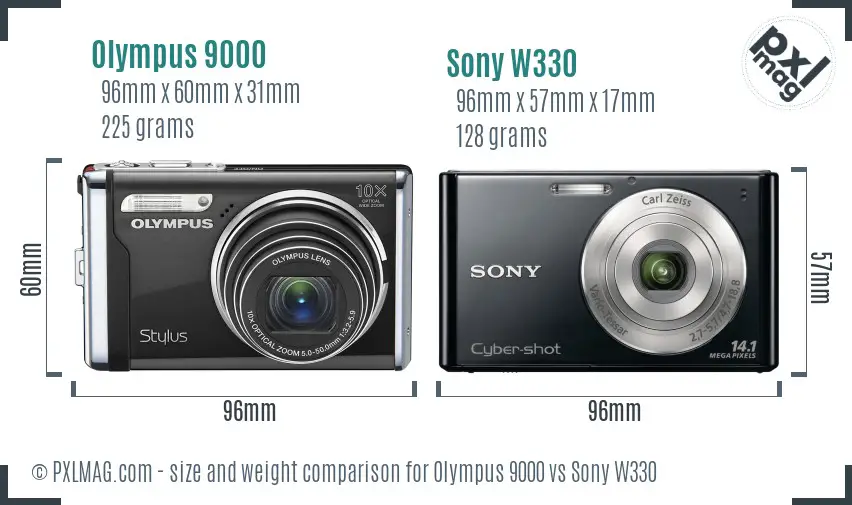 Olympus 9000 vs Sony W330 size comparison