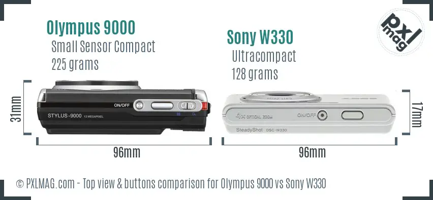 Olympus 9000 vs Sony W330 top view buttons comparison