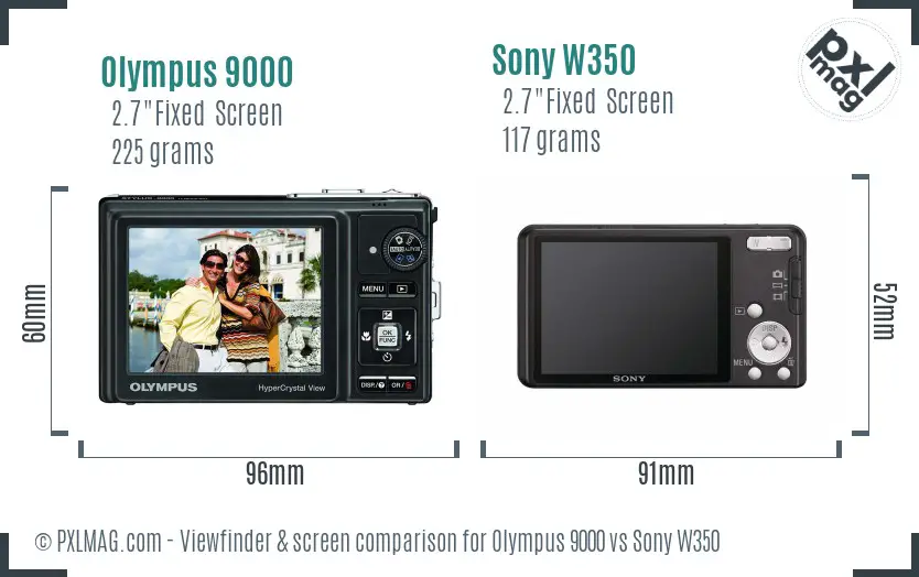 Olympus 9000 vs Sony W350 Screen and Viewfinder comparison