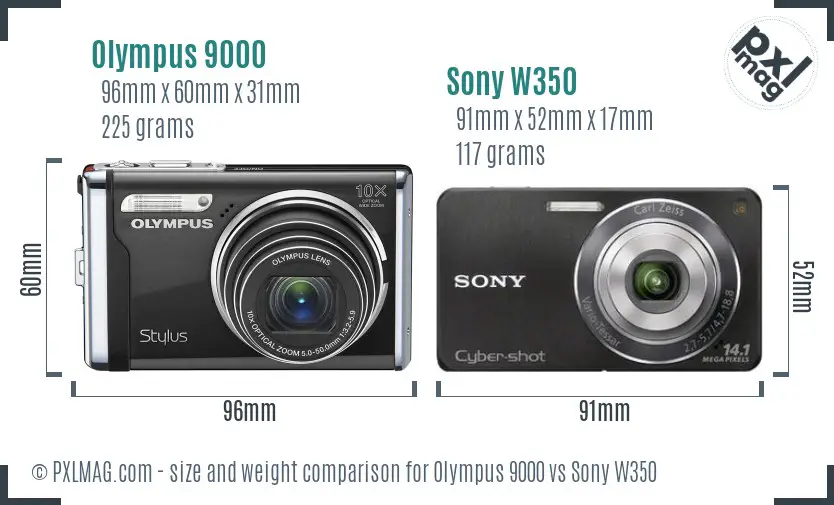 Olympus 9000 vs Sony W350 size comparison