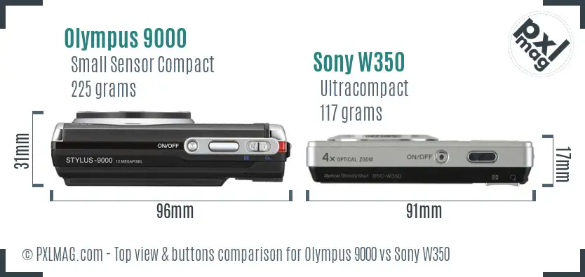 Olympus 9000 vs Sony W350 top view buttons comparison