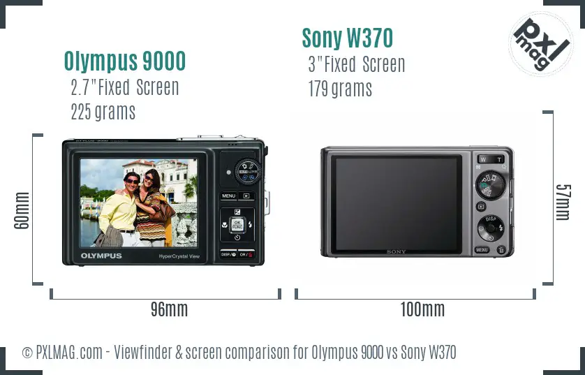 Olympus 9000 vs Sony W370 Screen and Viewfinder comparison