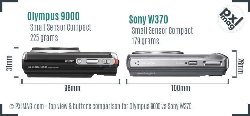 Olympus 9000 vs Sony W370 top view buttons comparison