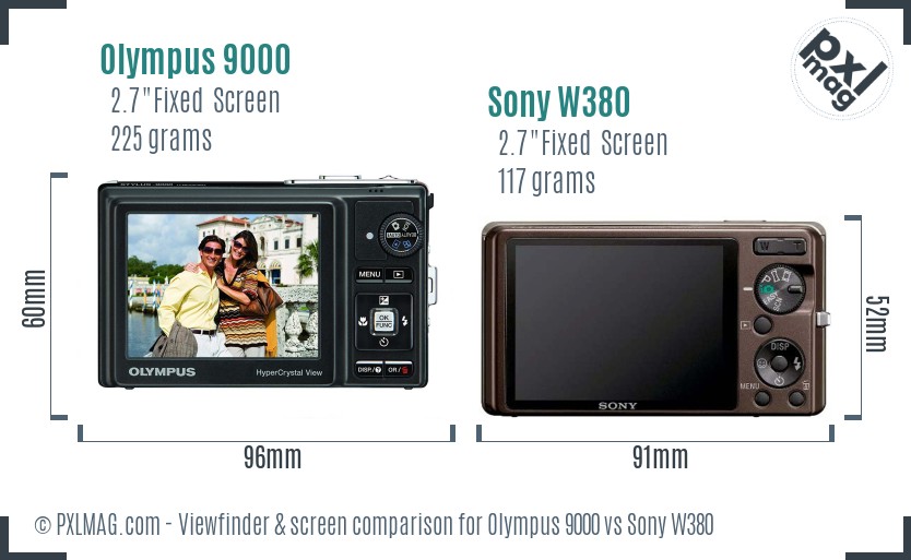 Olympus 9000 vs Sony W380 Screen and Viewfinder comparison