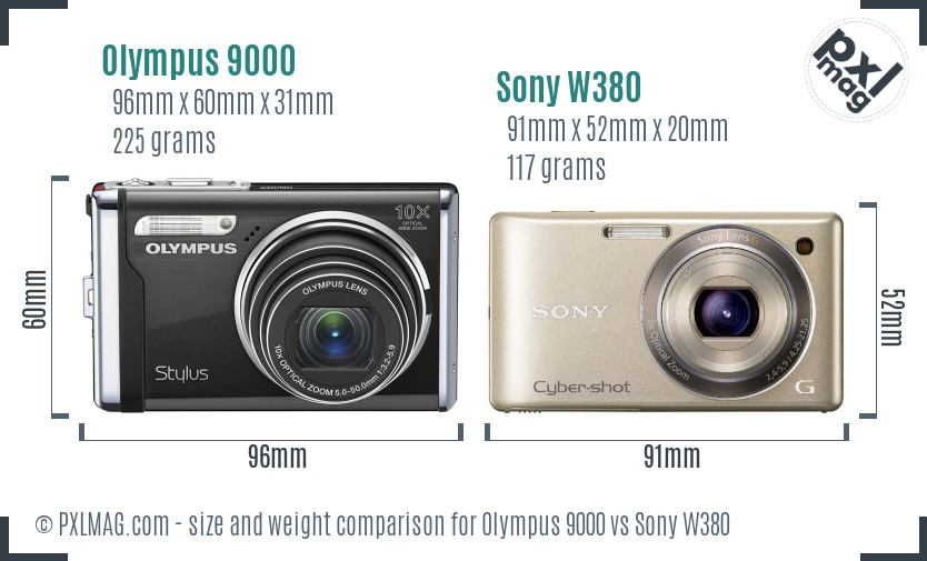 Olympus 9000 vs Sony W380 size comparison